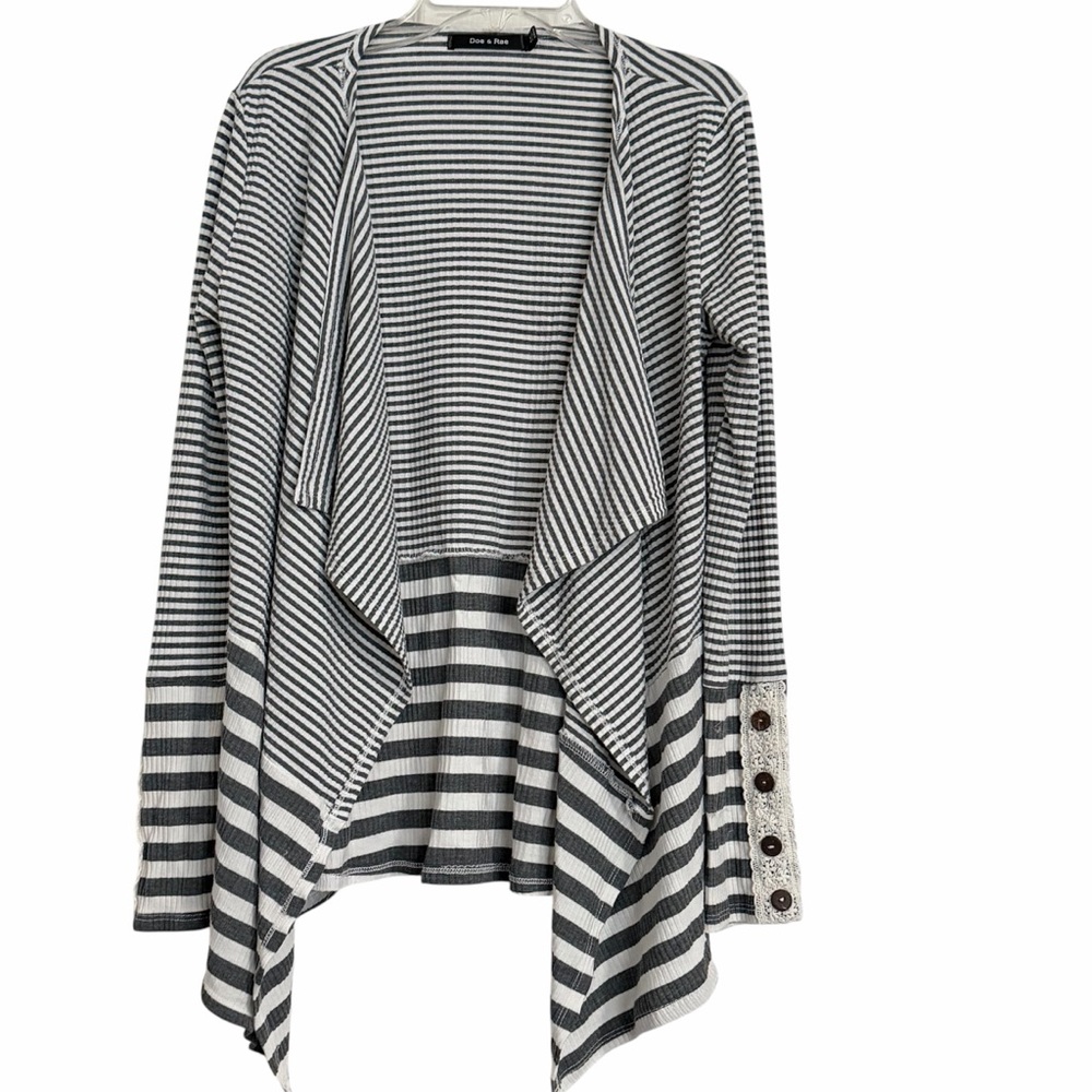 Doe & Rae Gray and White Striped Cardigan - M